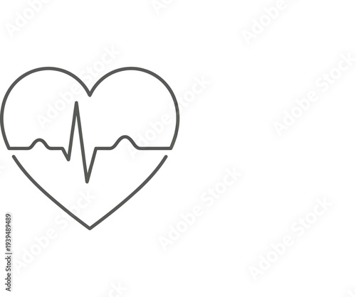 Heart with electrocardiogram line in a simple black line art style