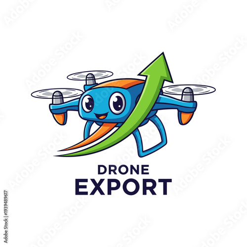 Cartoon drone with an upward green arrow and 'Drone Export' text