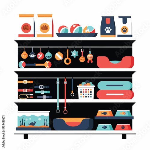 Pet Accessories and Toys on Shelves.
