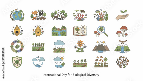 Biodiversity Icons: Nature, Animals, Plants, Ecosystems, Conservation