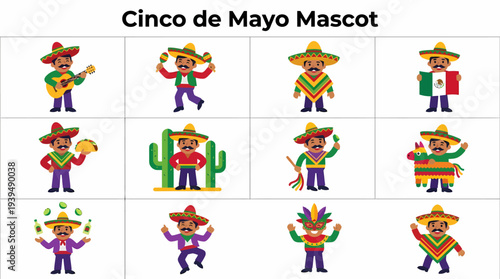Cinco de Mayo Mascot Collection: Mariachi, Taco, Fiesta Fun