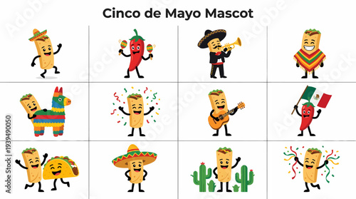 Cinco de Mayo Mexican Fiesta Cartoon Characters