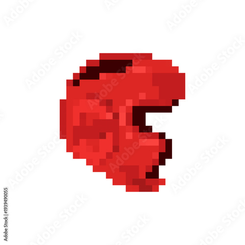 Pixel art red protective sports helmet. Retro 8-bit game style headgear for boxing or combat training. Flat vector isolated on white.