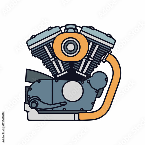 Motorcycle Engine Illustration Detailed View.
