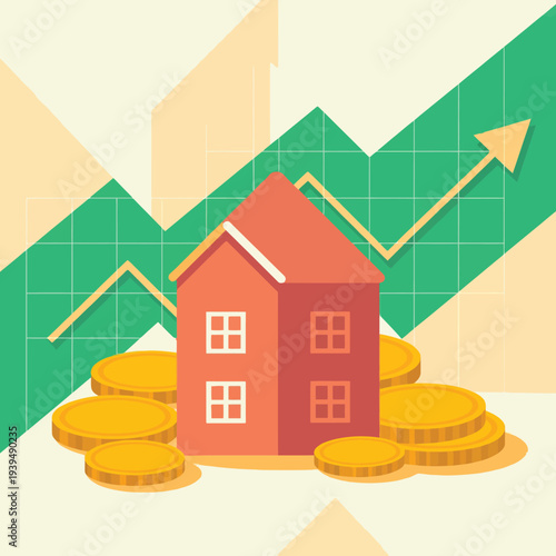Vector illustration of a residential house and city skyline icon representing real estate property, architecture, and home ownership concept