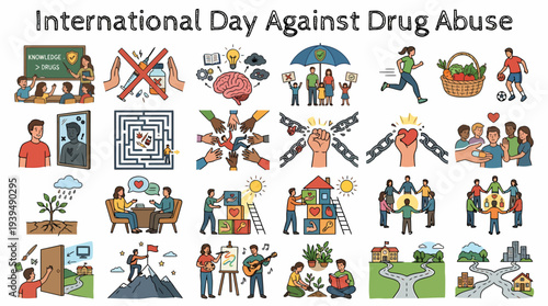 International Day Against Drug Abuse - Collage of Social Issues