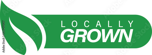 Green locally grown banner with leaf icon for regional farm products and community agriculture market branding