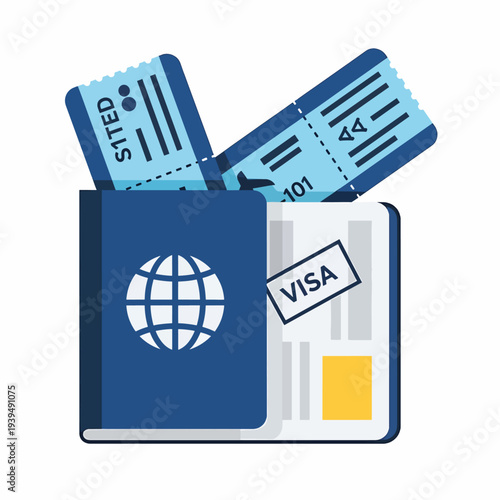 Passport with Visa and Boarding Passes.