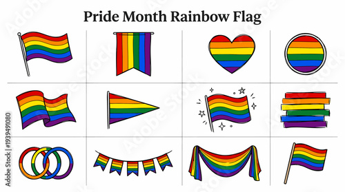 Pride Month Rainbow Flag Collection - Icons and Symbols
