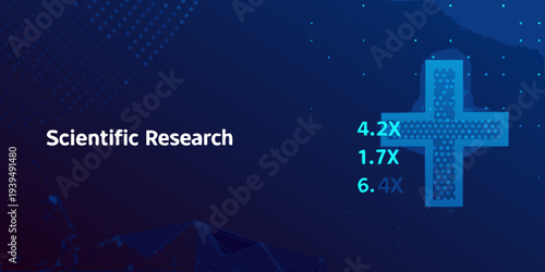Scientific research graphic with data points and a plus sign