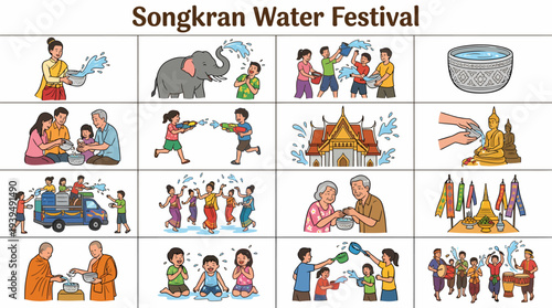 Songkran Water Festival Celebration Illustrations