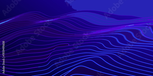 Abstract undulating lines in shades of purple and deep blue