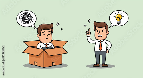 Businessman thinking outside the box for creative solutions 1.