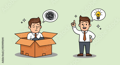 Businessman thinking outside the box for creative solutions.