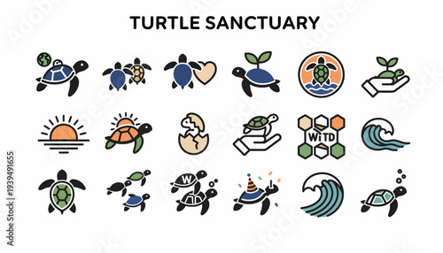 Turtle Sanctuary Icons: Conservation, Wildlife, and Marine Life