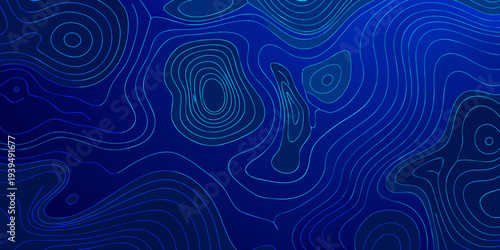 Abstract blue topographic map with flowing contour lines and gradients