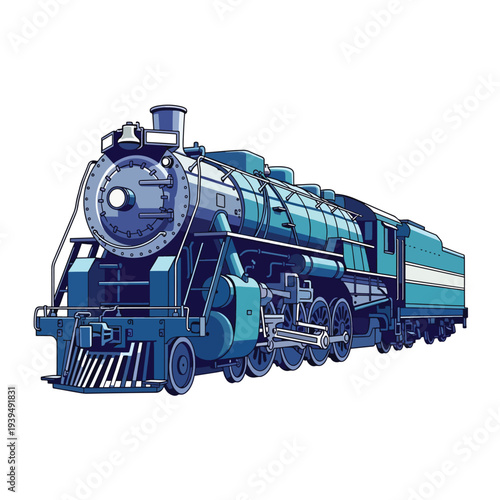 Vintage Steam Train Locomotive Illustration.