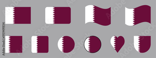 Qatar Flag Set Various Shapes and Icons for Design Projects