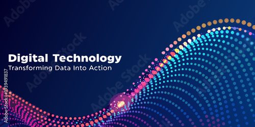 Abstract digital technology background with colorful data points and text