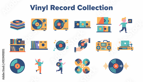 Vinyl Record Collection Icons and Illustrations