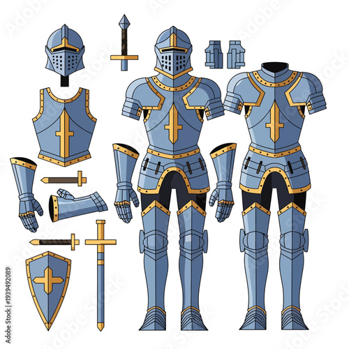 Medieval Knight Armor Set with Gold Trim.