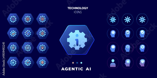 Blue technology icons depicting artificial intelligence and agentic systems