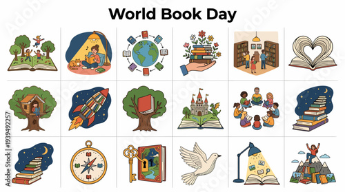 World Book Day Collage: Reading, Imagination, Knowledge, Exploration