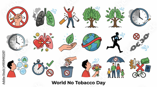 World No Tobacco Day - Health Lifestyle Icons