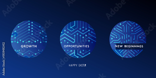 Three circular icons representing growth opportunities and new beginnings