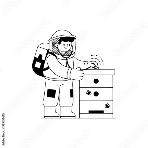 Minimalist Beekeeper Illustration for Graphic Design or Beekeeping themed Drawing with Simple Line Art