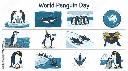 World Penguin Day - Cute Penguin Illustrations Collage