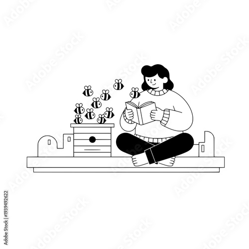 Minimalist Beekeeper Illustration or Organic Beekeeping Graphic