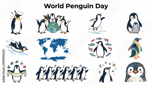 World Penguin Day Collection - Cute Penguin Illustrations
