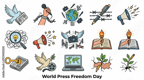 World Press Freedom Day Icons - Freedom of Information and Speech