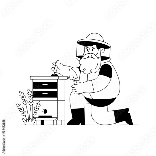 Minimalist beekeeper vector art or Vector beekeeper outline drawing