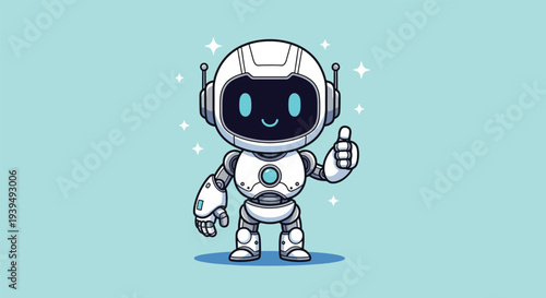 Cute Robot Giving Thumbs Up Gesture.