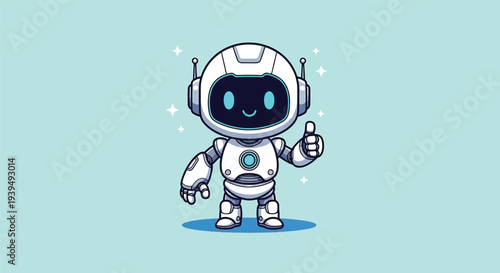 Cute Robot Giving Thumbs Up Cartoon Vector.