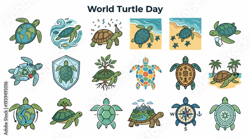 World Turtle Day Collection: Cute Turtles Illustrations & Icons