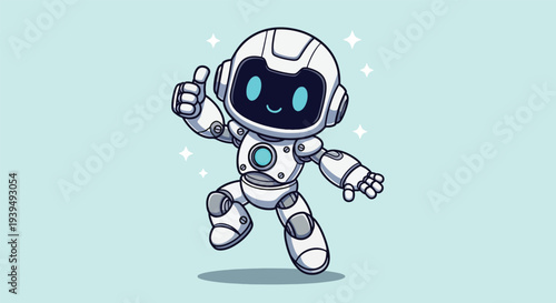 Cute Robot Mascot Giving Thumbs Up Illustration.