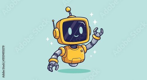 Cute Robot Waving Hello Illustration.