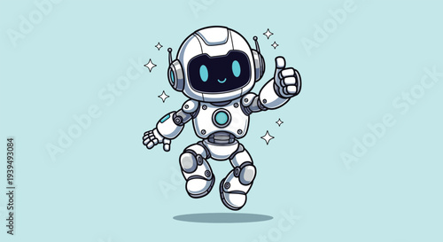 Cute Robot Mascot Giving Thumbs Up.