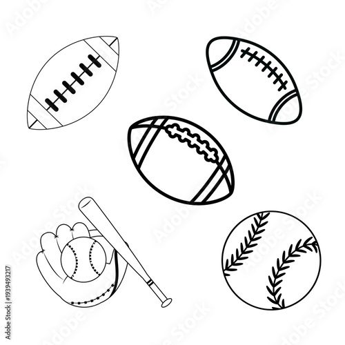 American Football Equipment Icon Set Isolated on White Background