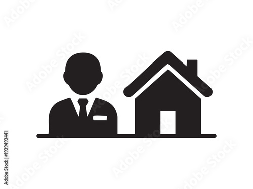 Real estate agent and house icon, professional broker with home sign, property consultant