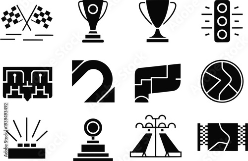 Racing and Competition Icons Set victory trophy