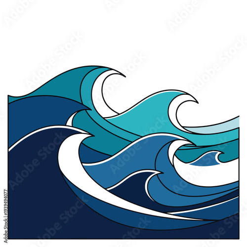 Stylized Ocean Waves Illustration Artwork Design.
