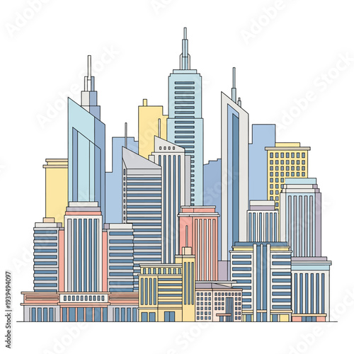 Cityscape with Modern Skyscrapers and Buildings.