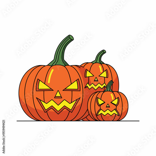 Three Cartoon Pumpkins with Scary Faces.