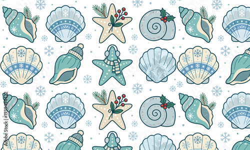 winter seashell and starfish christmas pattern

