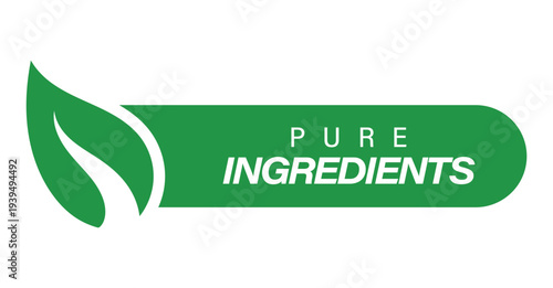 Pure ingredients horizontal tag with leaf icon for skincare beauty products and organic grocery store branding