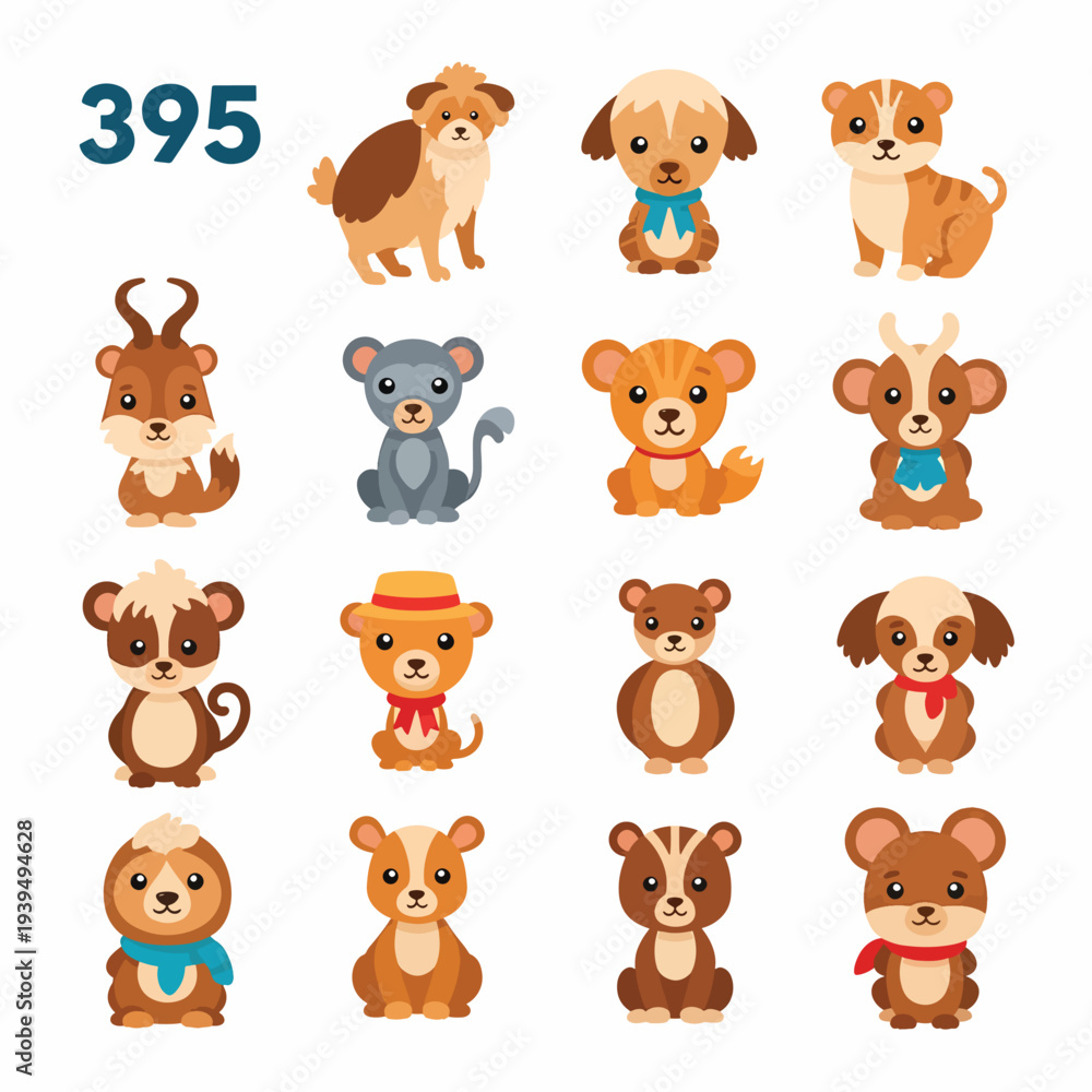 Fototapeta premium Cute Cartoon Dogs Set